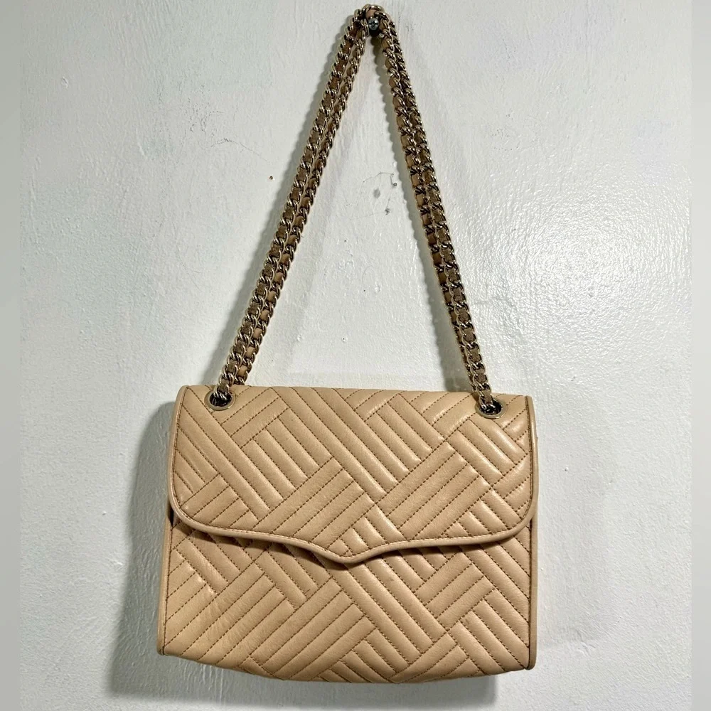 Rebecca Minkoff - Fold over quilted leather cream bag with Gold chain straps